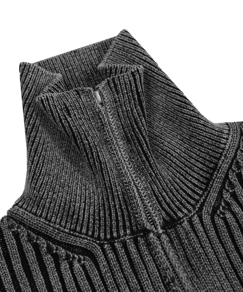 Draw Fit Oblique High-Neck Knit Zip-Up Trucker [D.Grey]