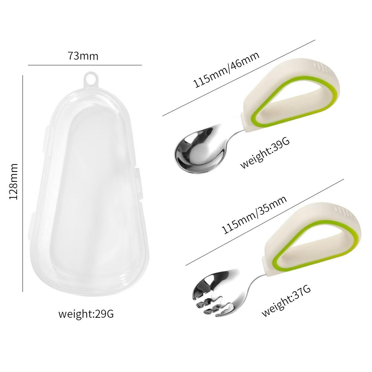 Нержавеющая сталь Специальная Персональная Детская Обучение Еде Тренировка Самостоятельное Питание Пищевая Добавка Вилка Ложка Короткая Ручка Детская Посуда 1PCS светло-зеленый