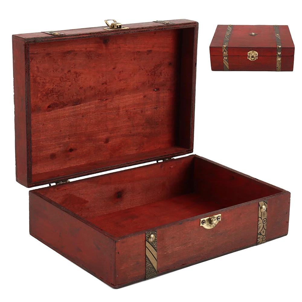 Wooden Vintage Treasure Chest Coin Jewellery Storage Box With Lock Pirate Gift Boxes Organizer Container Decorative Gift