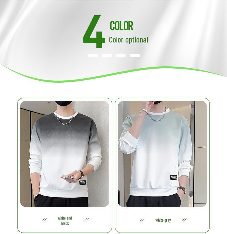 JSEN Gradient Color Men's Round Neck Hoodie - Trendy, Loose, Versatile Top for Spring & Autumn