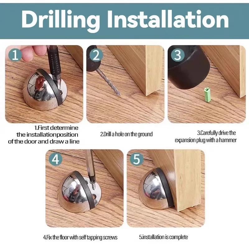 Fermaporta magnetico doppio in acciaio inossidabile, senza chiodi, protezione da parete, paraurti, supporto a cuneo, fermaporta da pavimento, ferramenta per fermaporta