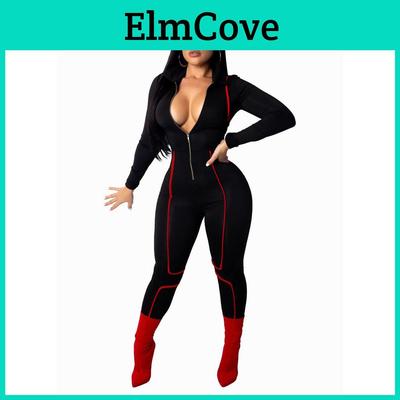 Elegant Fashion Lapel Tight-fitting Jumpsuit Sexy Woman Long Sleeve Playsuits Bodysuit