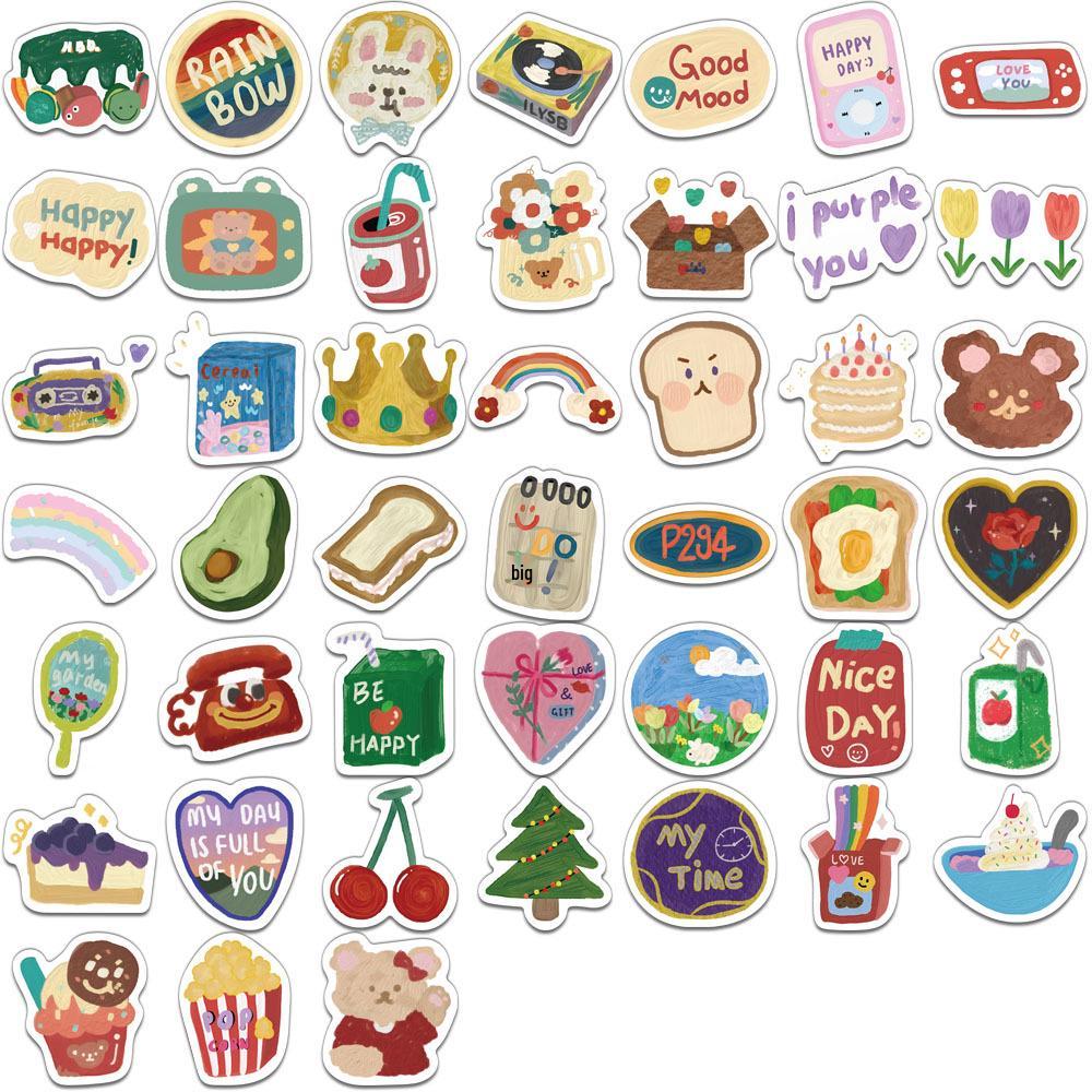 90-Sheet Korean Style Water Brush Sticker Set for Journals, DIY Phone Cases, and Notebooks.