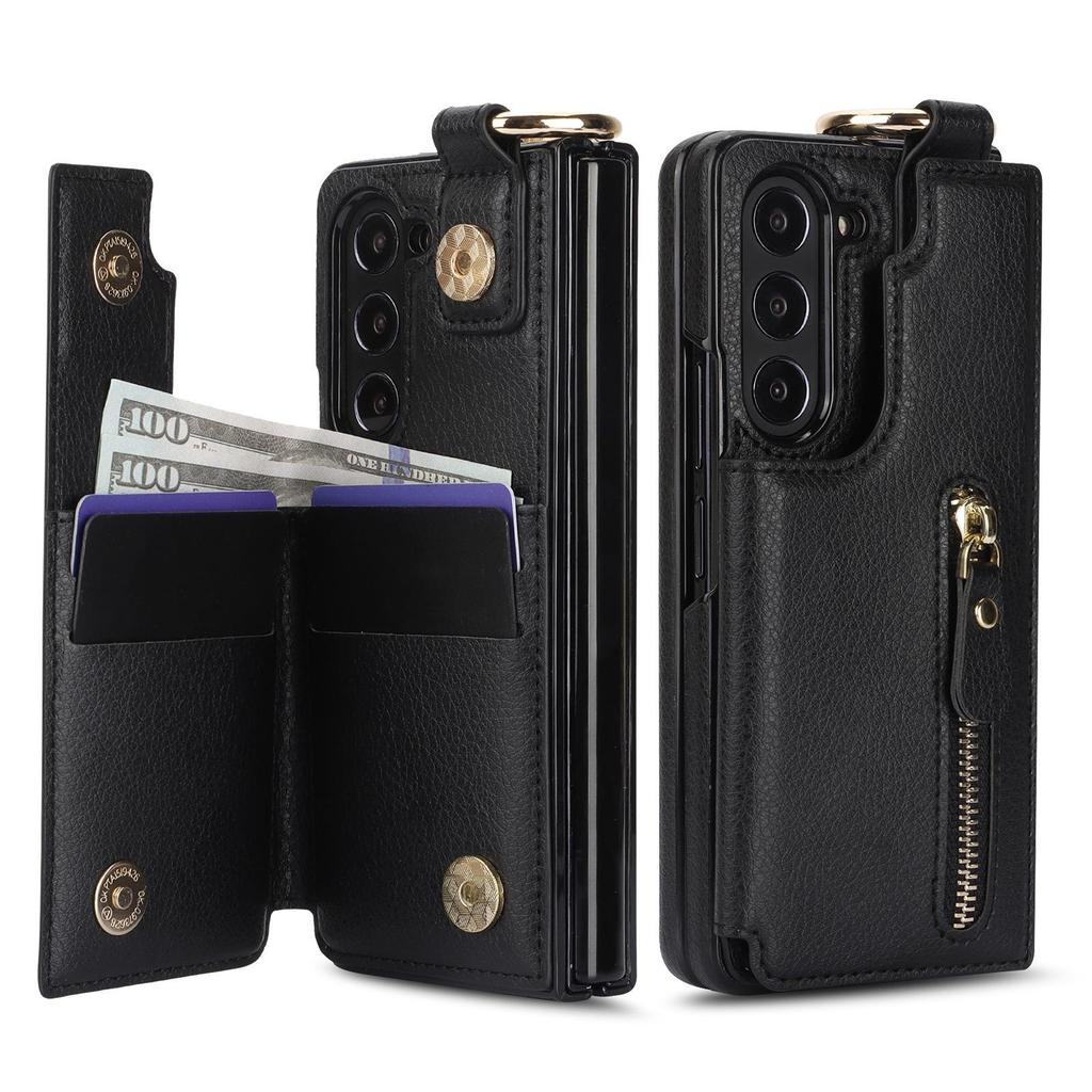 Samsung Z Fold7/Fold6 Zipper Leather Phone Case with Ring Wallet