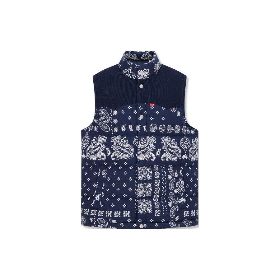 Levis Fashion Print Stand Collar Jacket Vest Men Outerwear Navy A5634-0001