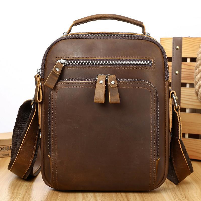 New Crazy Horse Leather Retro Premium Crossbody Bag Men's Head Layer Simple Casual Shoulder Small