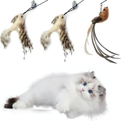3 of Ni Cat Teaser Cat Toy Cat Toy Play Cat Fishing Rod (1) & Feathers (3 Nidori Birds)