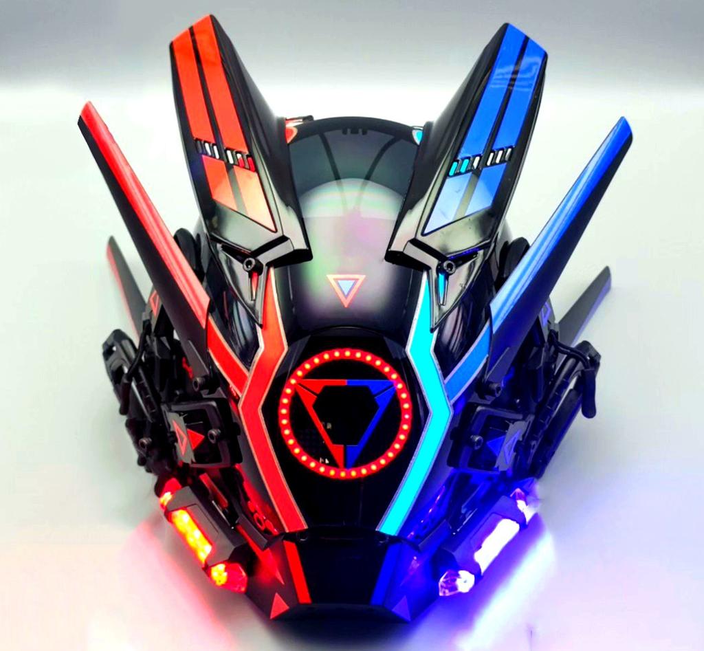 Cyberpunk Led Mask, Halloween Cosplay Costume Black Full Face Mask, Futuristic Techwear Helmet LED Light, Punk Knight