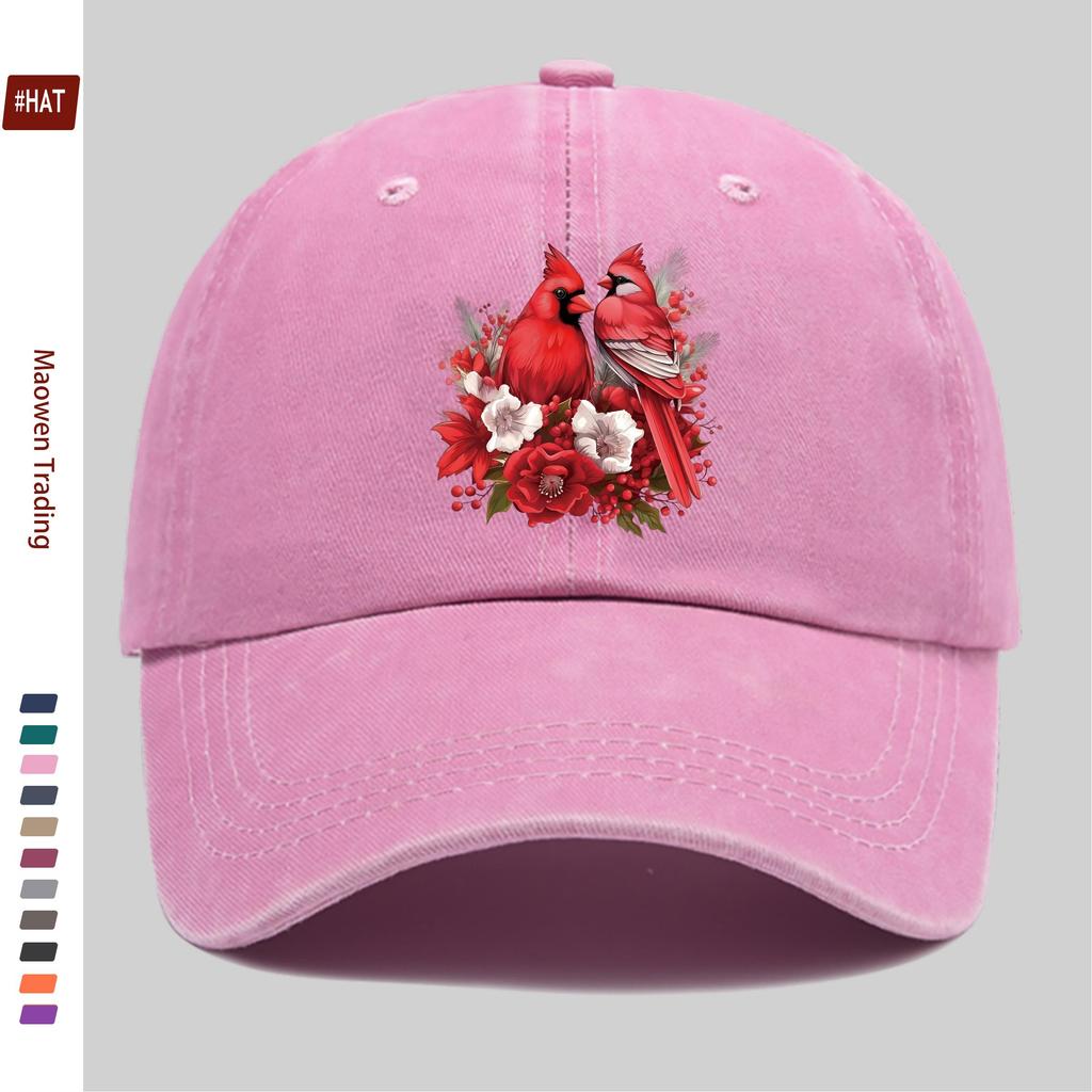 pc Unisex Red Bird Pattern Printed Baseball Cap Cardinal Print Is an Ideal Decorative Hat for Travel Enthusiasts and Valentine