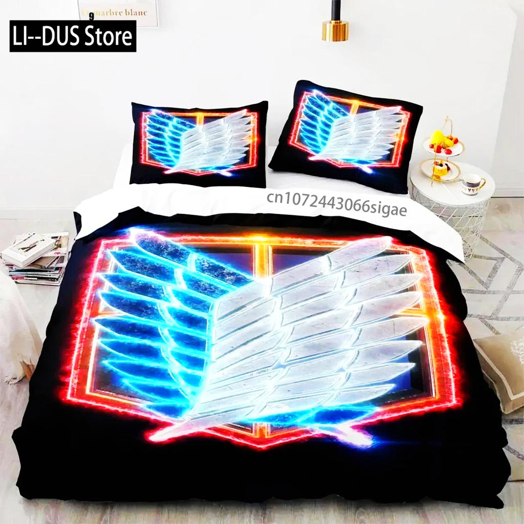 Anime Attack On Titan Logo Bedding Set Boys Girls Twin Queen King Size Duvet Cover Pillowcase Bed Boys Adult Home Textileextile