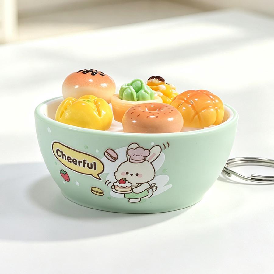 Plastic Mini Bread Squeeze Toy Keychain With Cartoon Pattern For Kids And Teens