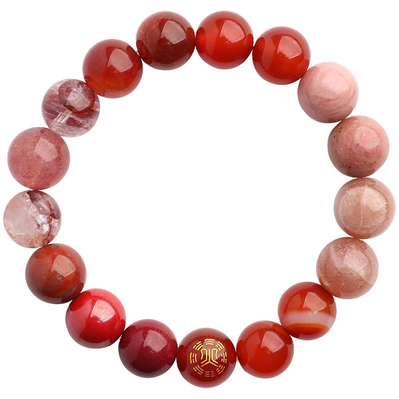 Five Elements Red Agate Fire Balance Bracelet with Cinnabar - Unisex Jade Crystal for Fire Element Support