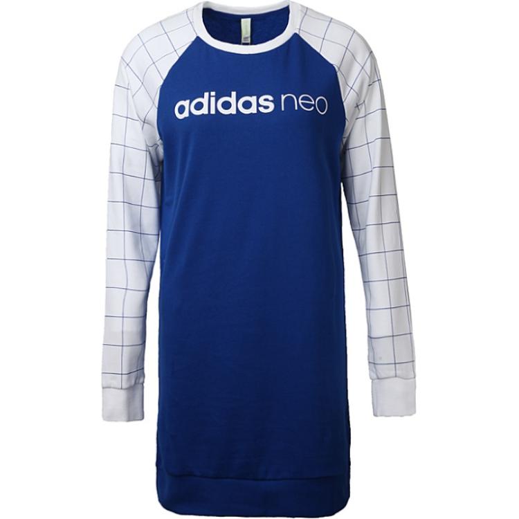 Adidas Neo Long Sleeve Sweat Dress With Logo Women Dresses Blue CF9782 L
