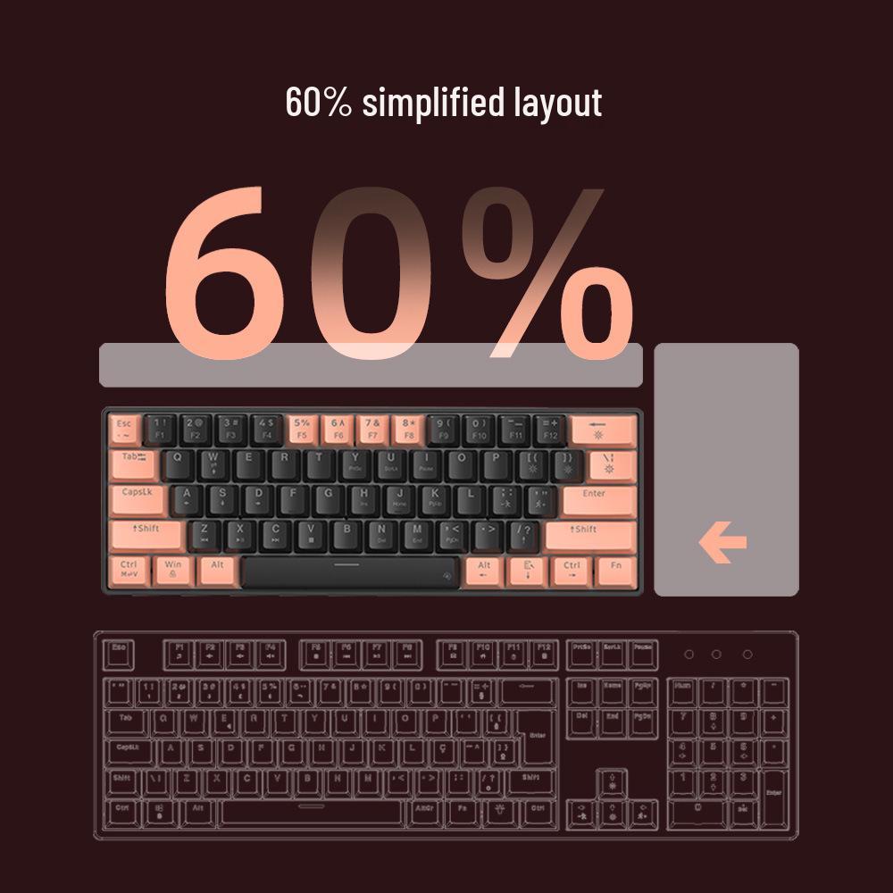 Key Sheng G61 Wired Mechanical Keyboard, 61-Key, Blue Switch, LED Colorful Backlight, Type-C, Gaming.