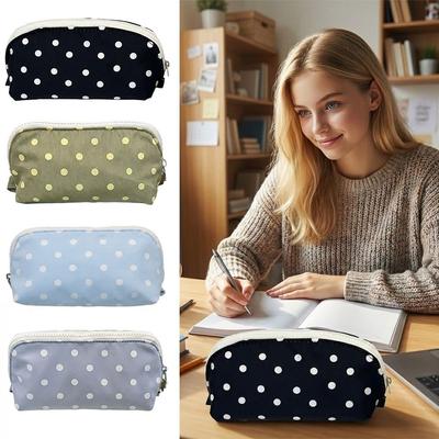 Durable Polka Dot Design Pencil Case Large Opening Large Capacity Stationery Pouch Stationery Organizer Students