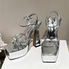 Fashion Luxury Rhinestone Buckle Strap Platform Sandals Women Sexy Open Toe Chunky Heels Ankle-Wrap High Heels Elegant Party Dress Shoes