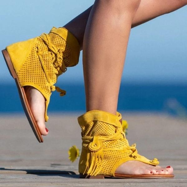 Women's Fashion Bohemian Sandals Flat Sandals Tassels Casual Summer Shoes Plus Size 35-43