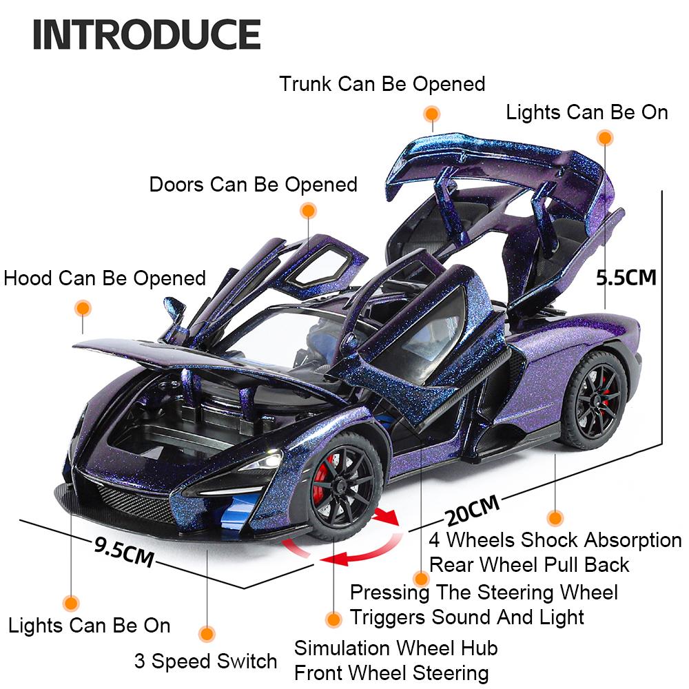 1:24 Scale Revuelto Senna Spray Sports Car Model Toy Sound Light Doors Opened Alloy Diecast Miniature Vehicles Gifts for Boys