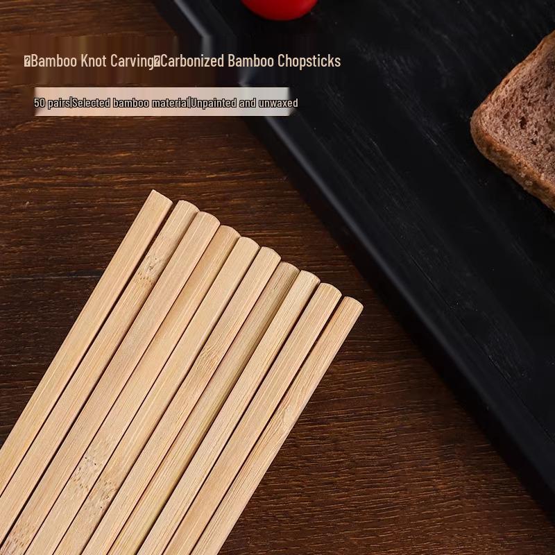 Set of 10 Natural Bamboo Chopsticks: Anti-Mold, Non-Slip, No Paint/Wax, High-End Carved Design for Home Use.