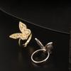  Customized Light Luxury Retro 18K Gold Plated Copper Zircon Butterfly Ring Ins Cold Wind Adjustable Women Jewelry Gift