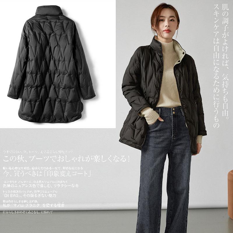 Autumn Winter Women Ultralight White Duck Down Long Jacket Female Single-Breasted Double Sided Puffer Coat