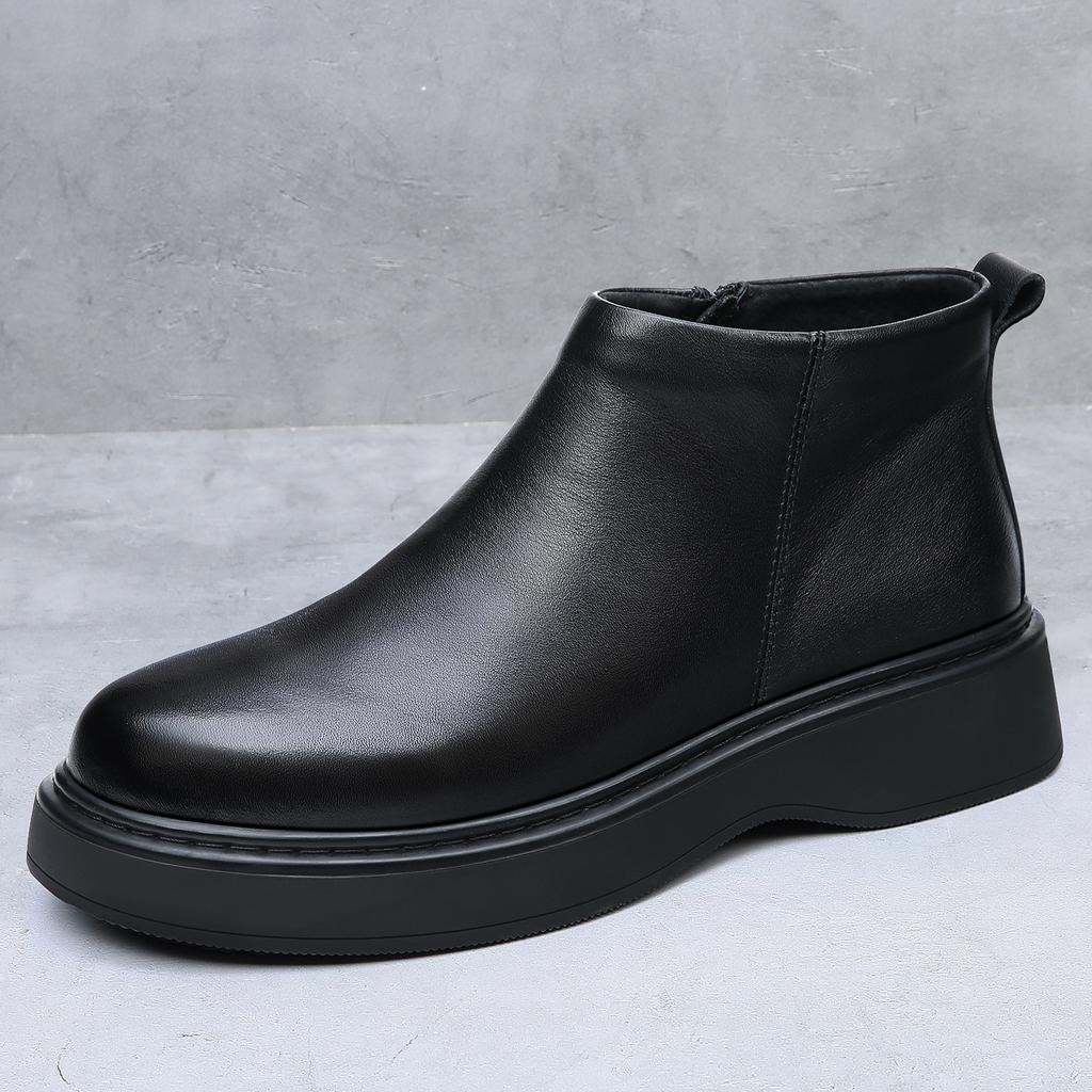 Autumn Winter New Leather Boots for Men Fashion Casual Anti-slip Cotton Shoes Male Black Designer Chelsea Ankle Boots Man
