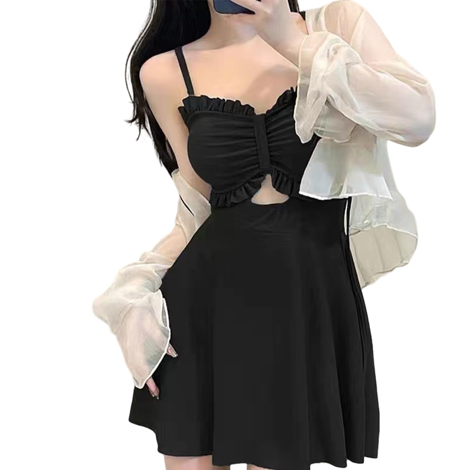 

Плюс Корейский Сплошной Идеально для Жаркой Погоды и Путешествий [7-livehouse] Женский Слитный Купальник, Подчеркивающий Фигуру, Милый, Набор из 2 предметов, Сексуальный, Размер, С высокой талией, чёрный