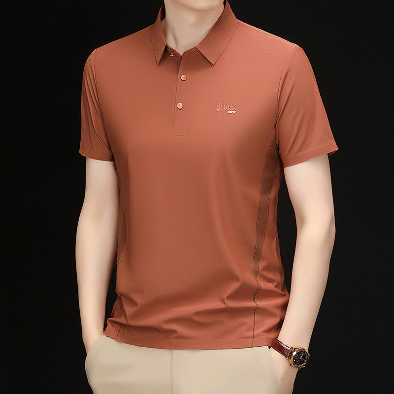 Short-Sleeved T-Shirt Men'S Ice Silk Seamless Dad Casual Half-Sleeved Polo Shirt