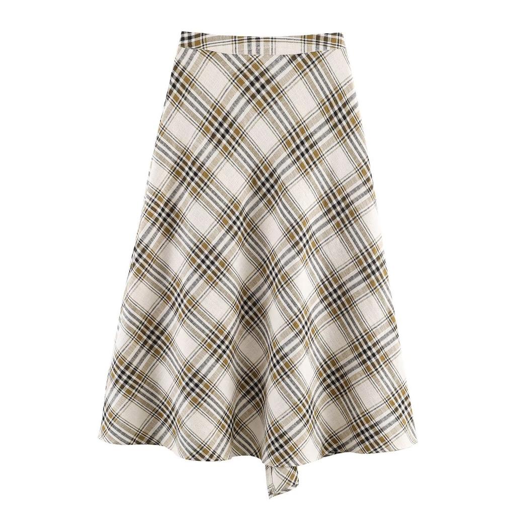 European and American Style, New Women's Clothing, Foreign Style, Versatile Asymmetrical Plaid Midi Skirt 7354100