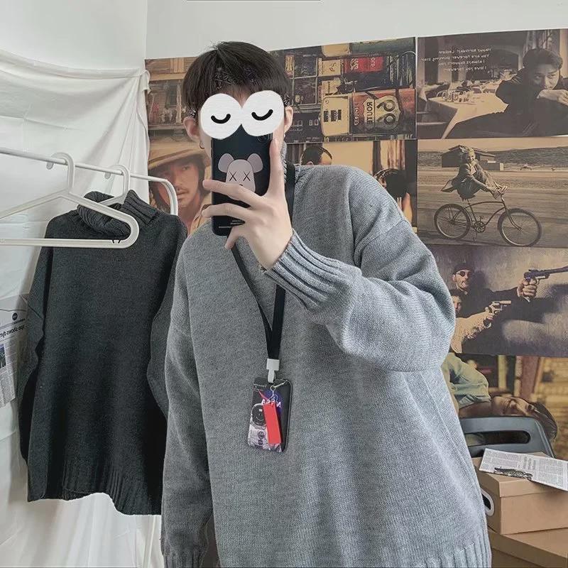 Men's Solid Color Slim Mid-Neck Sweater - Knitted Turtleneck for Autumn/Winter