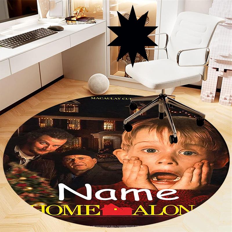 Custom Name Home Alone Printed Round Rug Carpet Chair Rug Area Rug Entryway Doormats,for Office Chair Living Room Bedroom Kitchen Room.