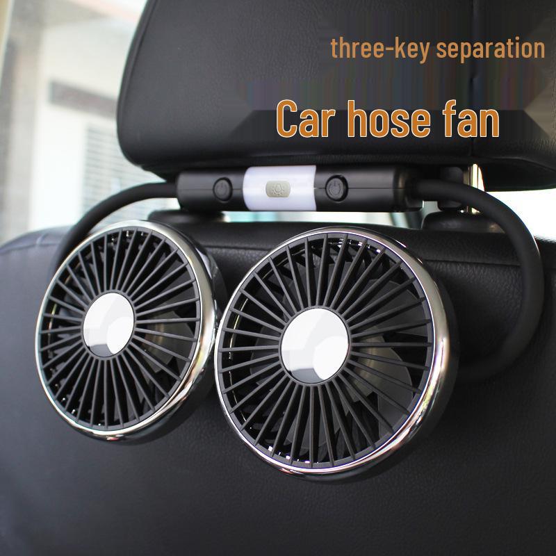Dual-Head USB Rear Seat Fan for Car Cooling