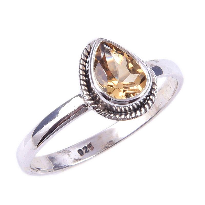Natürlicher Citrin Edelstein Handgefertigt 925 Massiv Sterlingsilber Ring Größe 10 d9A31