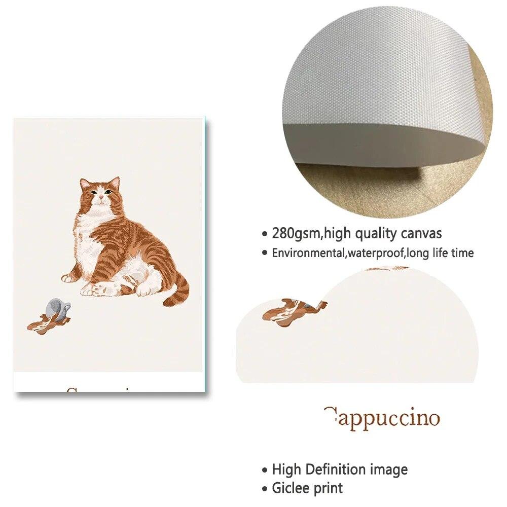 Divertente gatto nero che beve caffè Poster e stampa Moderna citazione Arte Vintage Tela Pittura Cucina Caffè Immagini da parete Decorazione per la casa