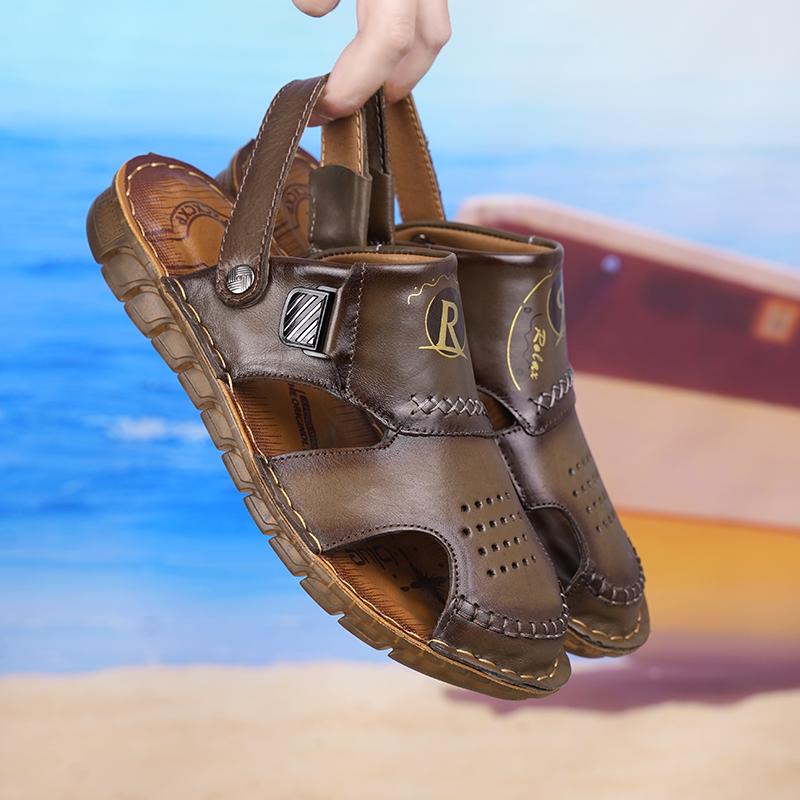 Fashion New Handmade Summer Sandals Men Breathable Leather Shoes Man Outdoor Men Sandals Antiskid Beach Sandals Hollow Shoes Footwear