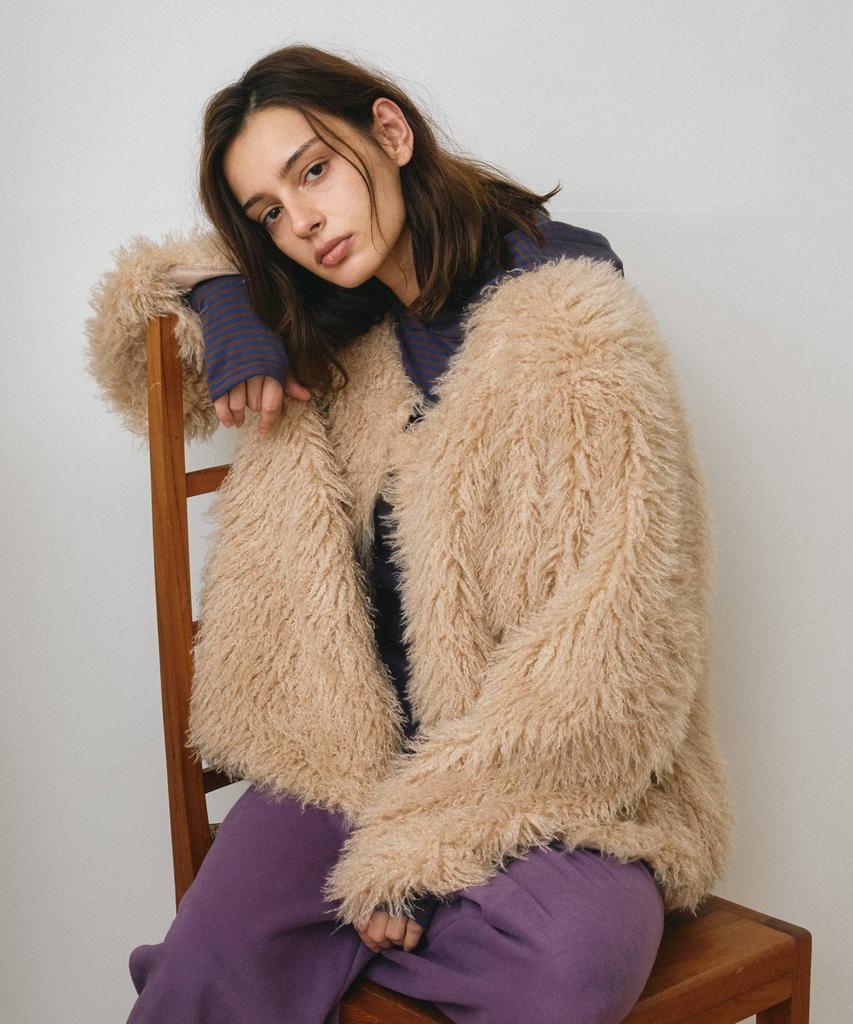 AENE Shaggy Faux Round Fur Jacket