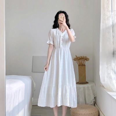 2023 Summer Korean Retro French-Style White Dress with Fairy Charm