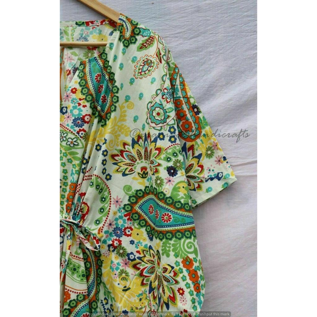 Rochie caftan lungă cu imprimeu paisley, alb indian, rochie maxi caftan pentru femei CKFTN-SCRN-FULL-BUYIT-004
