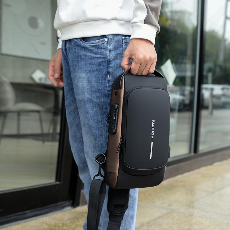 Men's Crossbody Bag Anti-theft Password Lock Motorcycle Bag Street Fashion Men's Bag Casual Sports Shoulder Bag Cycling Chest Bag