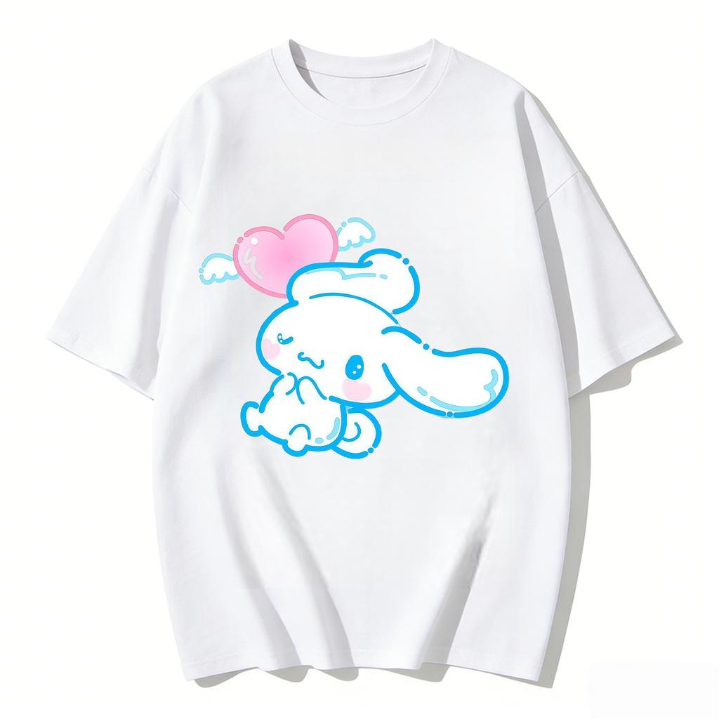 Cute Cinnamoroll Heart Wing Print Tshirt Casual Short Sleeve Tees Sweet Family Matching Outfits Fashion Parentchild Clothing