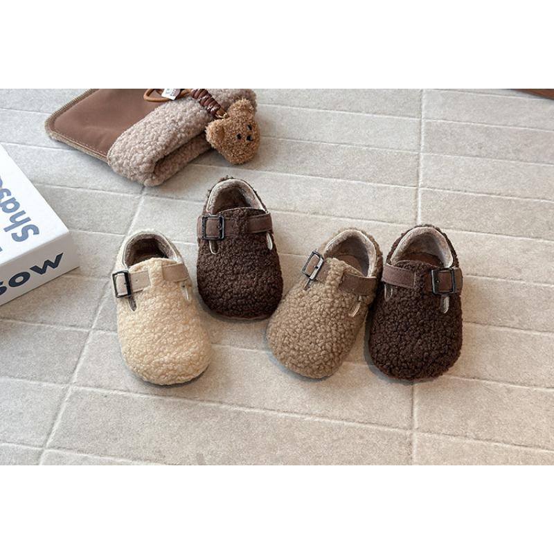 Vintage Korean Style Kids Fleece Lined Warm Fur Winter Shoes For Boys And Girls