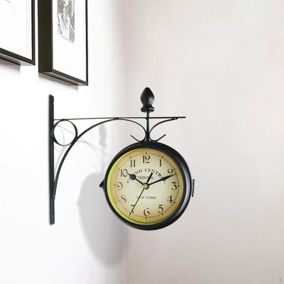 Double Faced Station Clock Garden Mute European Antique Round Wall Hanging for