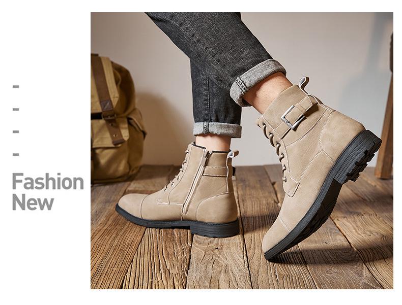 Pánské kožené boty Martin v britském stylu s protiskluzovou podrážkou, 2024: Retro šněrovací vysoké boty s kulatou špičkou pro podzim a zimu