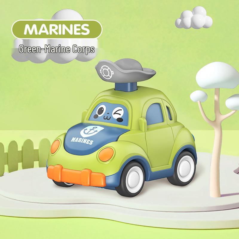 Press-and-Go Pull-Back Cartoon Car with Funny Hat - Inertial Drive Toy for Kids