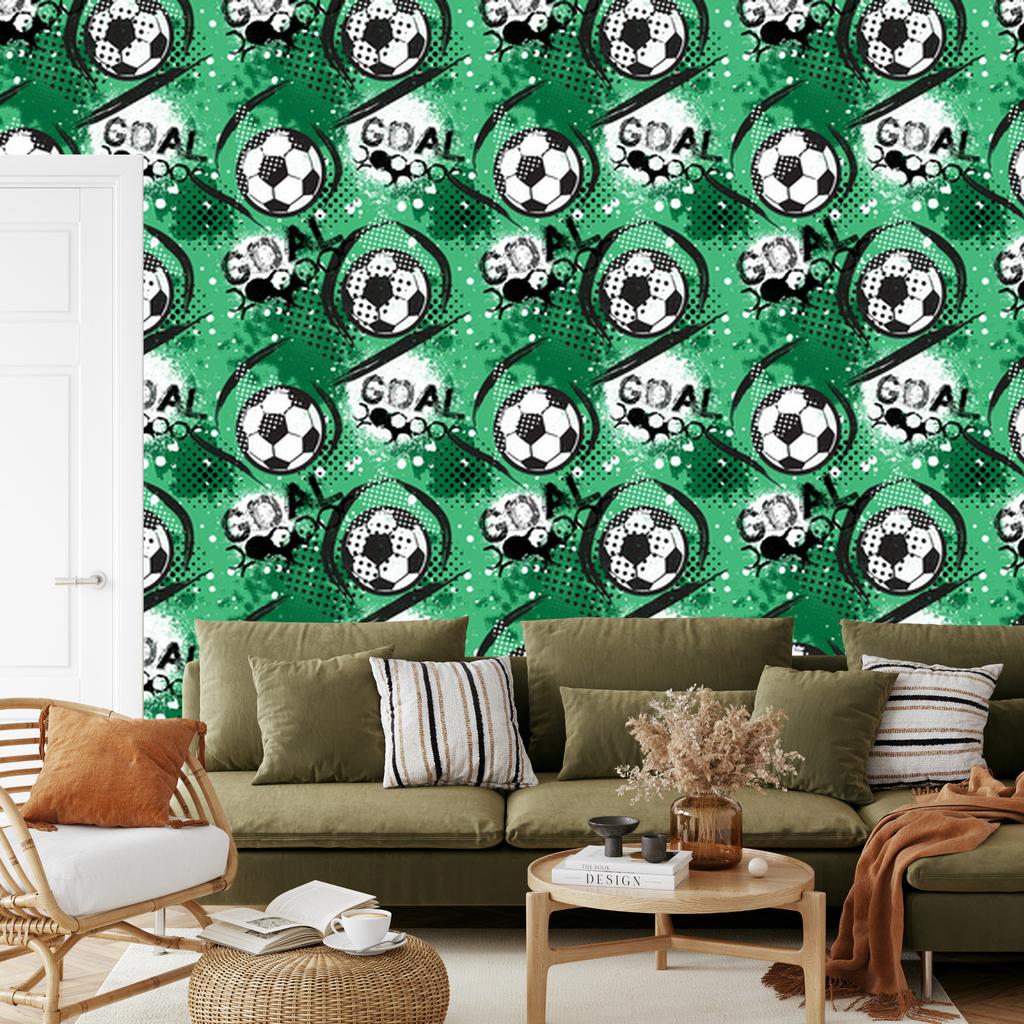 Wallpaper with a Trendy Soccer Ball Pattern for the Living Room and Bedroom 50x1000