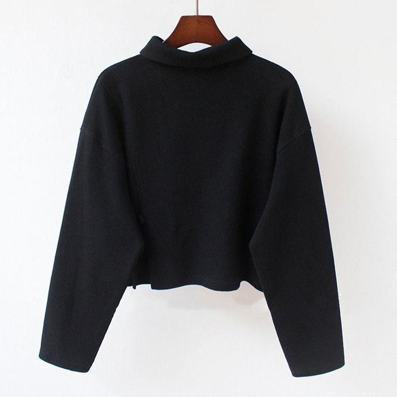 Women's Waffle Sweatshirt Fashion Solid Color Top Casual Short Long Sleeve Pullover Thin Section