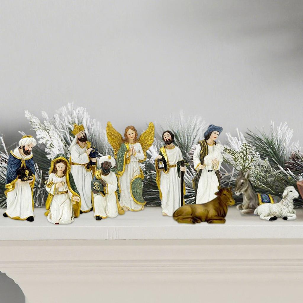 11pcs Christmas Jesus Birth Scene Set Resin Jesus Trench Statue Holy Baby Jesus Ornament Religious Christian Holiday Gift