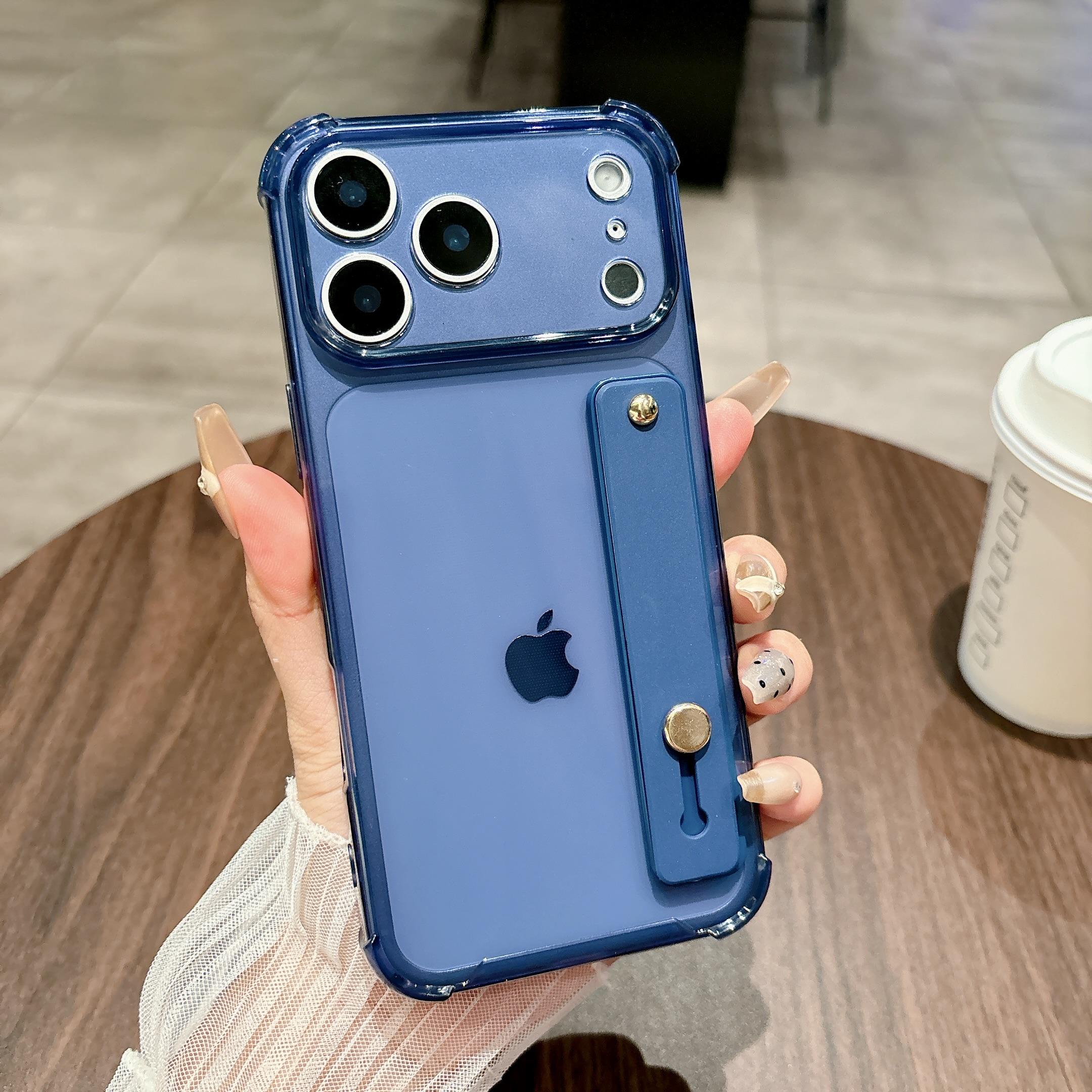

Роскошный прозрачный флуоресцентный силиконовый чехол для iPhone 17 Air 16 15 14 13 Mini 12 Pro MAX Plus Ремешок на запястье Подставка Мягкая крышка iPhone Air тёмно-синий
