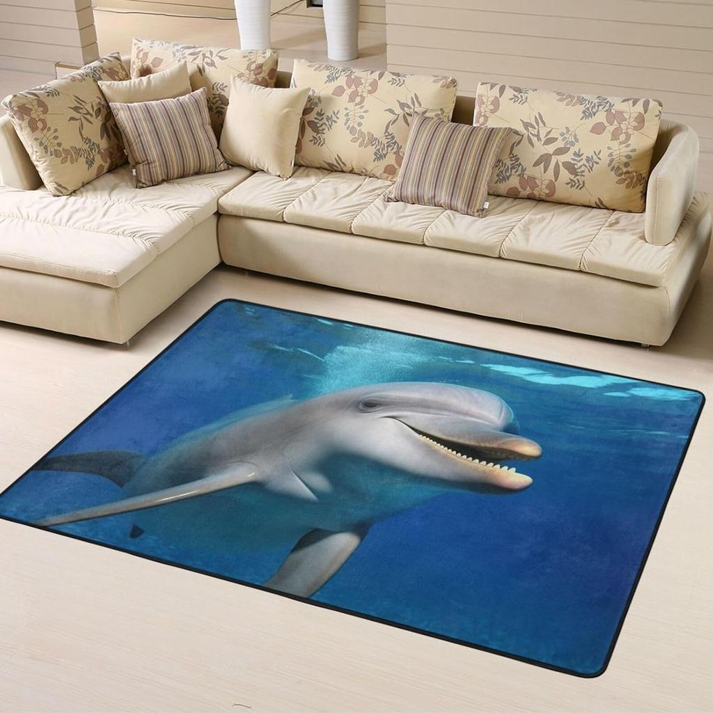 Jumping Dolphins Area Rug for Kids Boys Girls Cute Ocean Animal Decorative Carpet Sea Creatures Indoor Floor Mat Area Rug