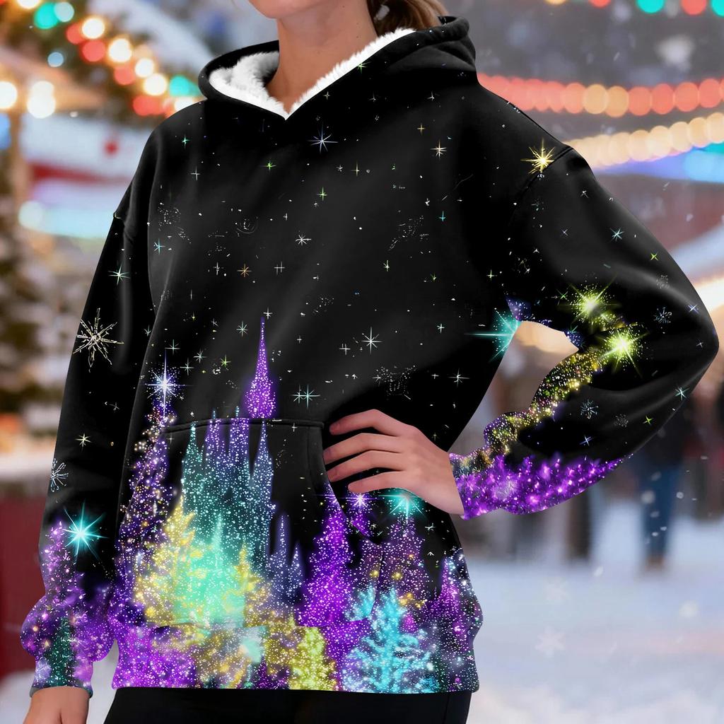 Women's Fashion Casual Long Sleeve Christmas Printed Hooded Sweatshirt